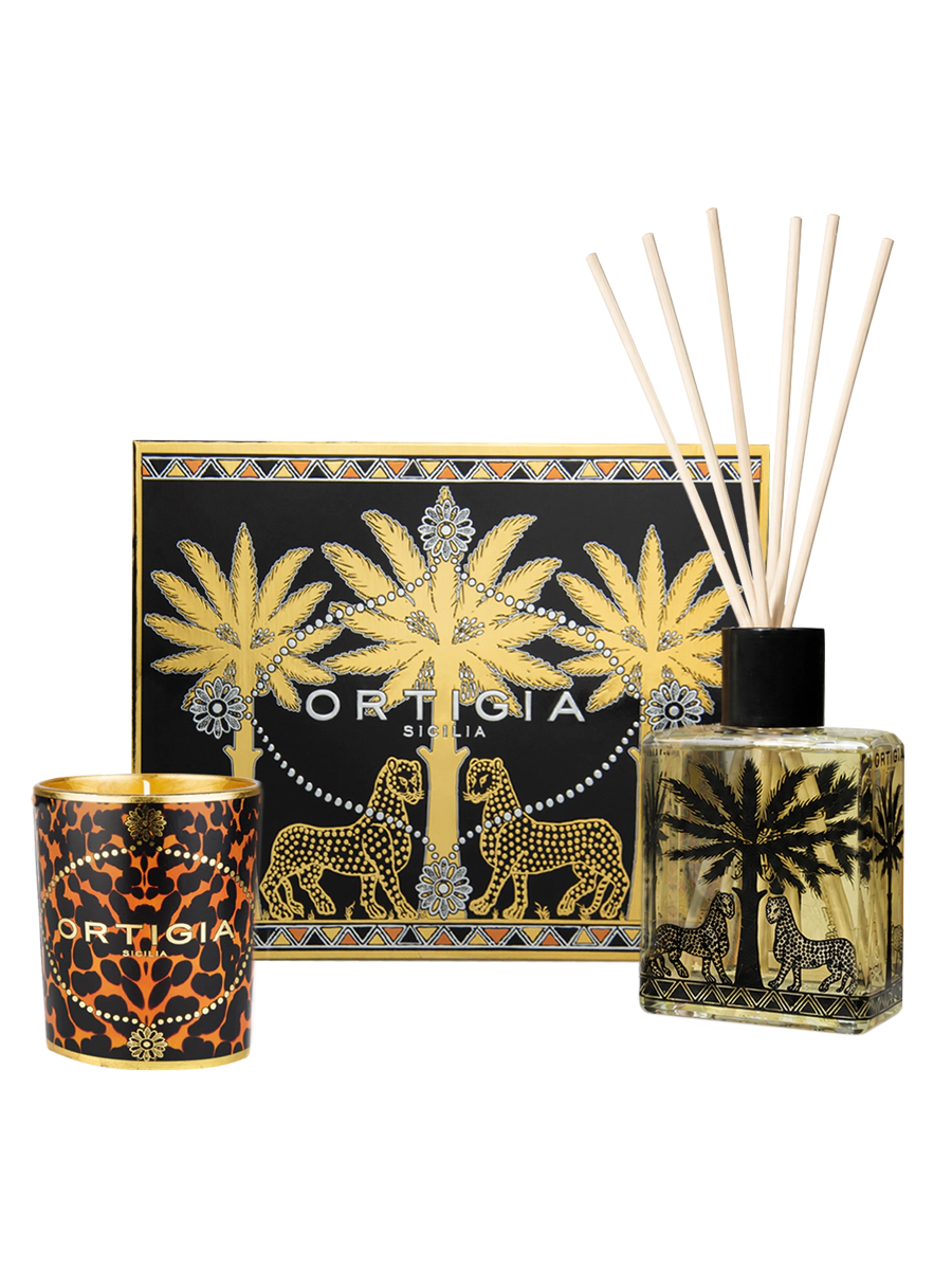Ortigia Sicilia Ambra Nera Casa Box Diffuser & Decorated Candle