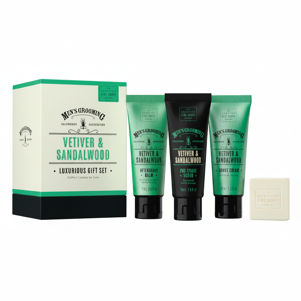 Scottish Fine Soaps Mens Grooming Vetiver & Sandalwood Luxurious Gift Set