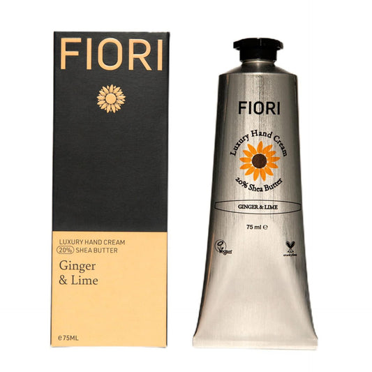 Fiori Ginger & Lime Hand Cream (75ml) - Moisturizing Dry Hand Cream with Organic Shea Butter & Aloe Vera - Vegan Hand Moisturizer - Nourishing Hand Lotion