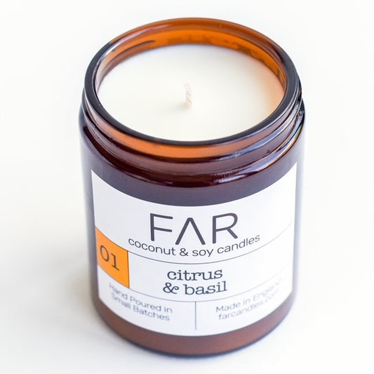 Far Candle Company citrus & basil coconut & soy wax candle 180ml jar