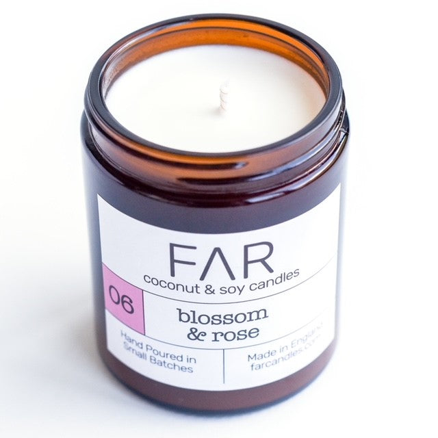 Far Candle Company blossom & rose coconut & soy wax candle 180ml jar