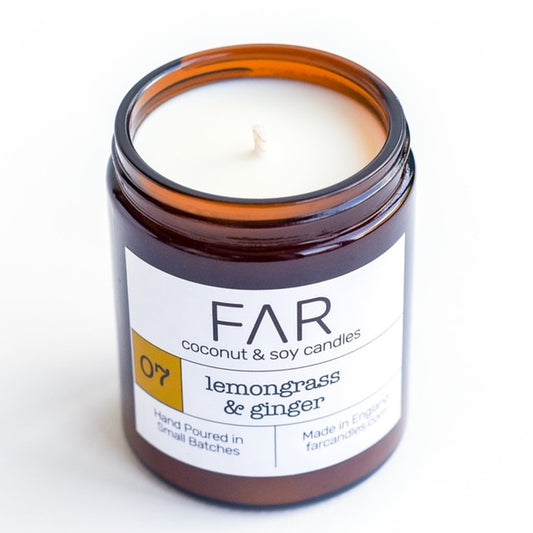 Far Candle Company lemongrass & ginger coconut & soy wax candle 180ml jar