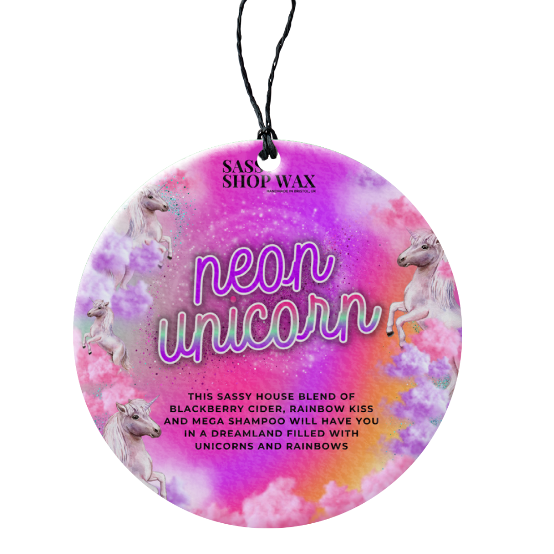 Sassy Scents Neon Unicorn hanging Car freshener