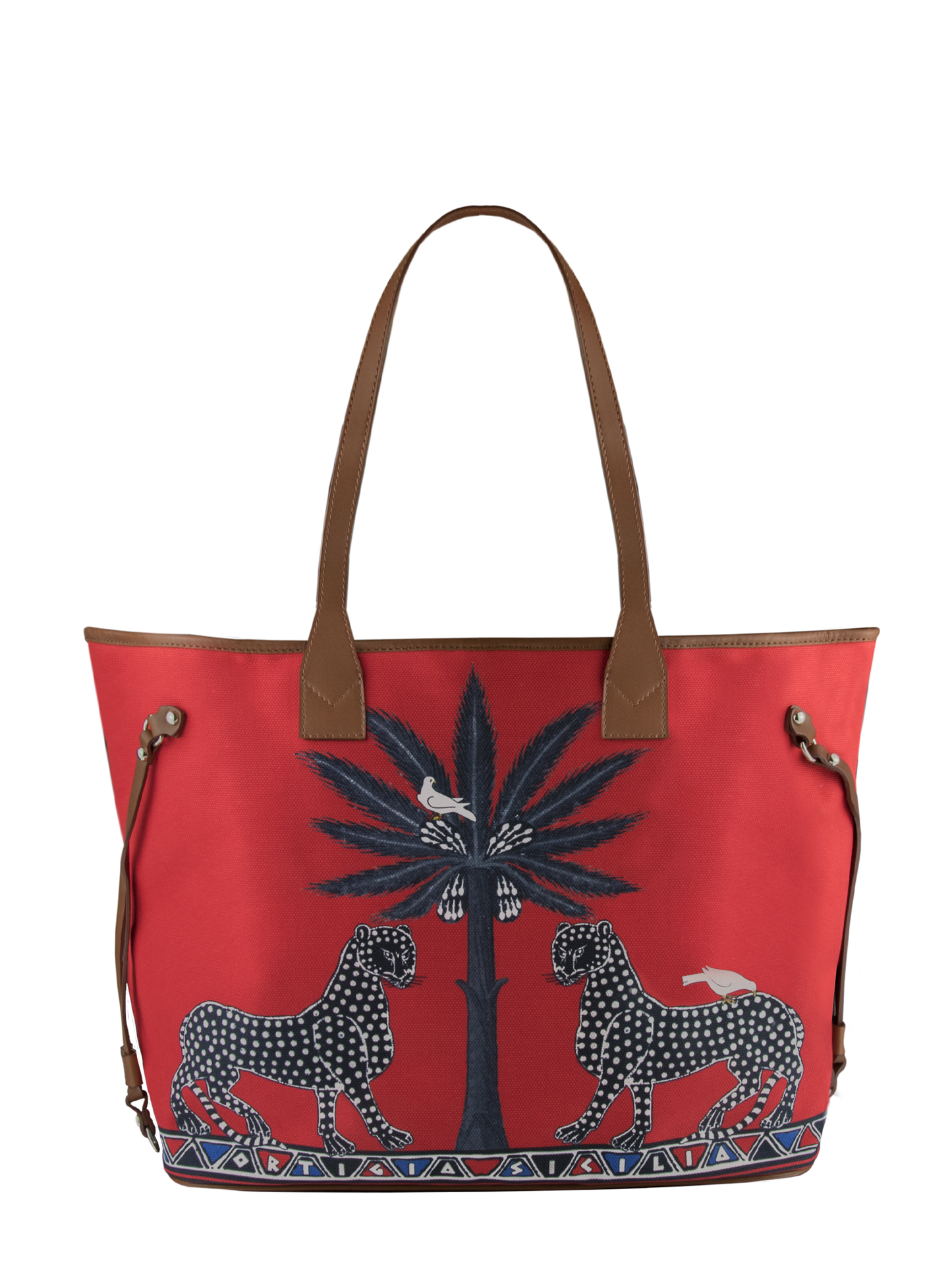 Ortigia Sicilia Canvas Tote Gattopardo Rosso