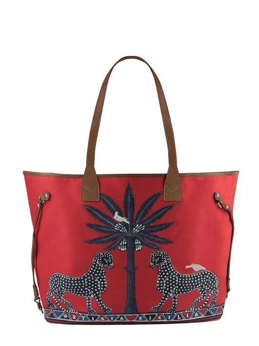 Ortigia Sicilia Canvas Tote Gattopardo Rosso