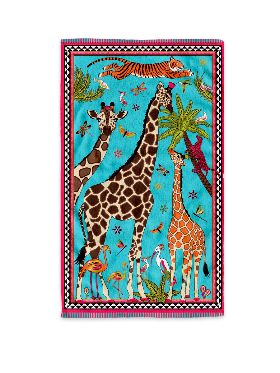 Ortigia Sicilia Beach Towel Giraffe Turchese