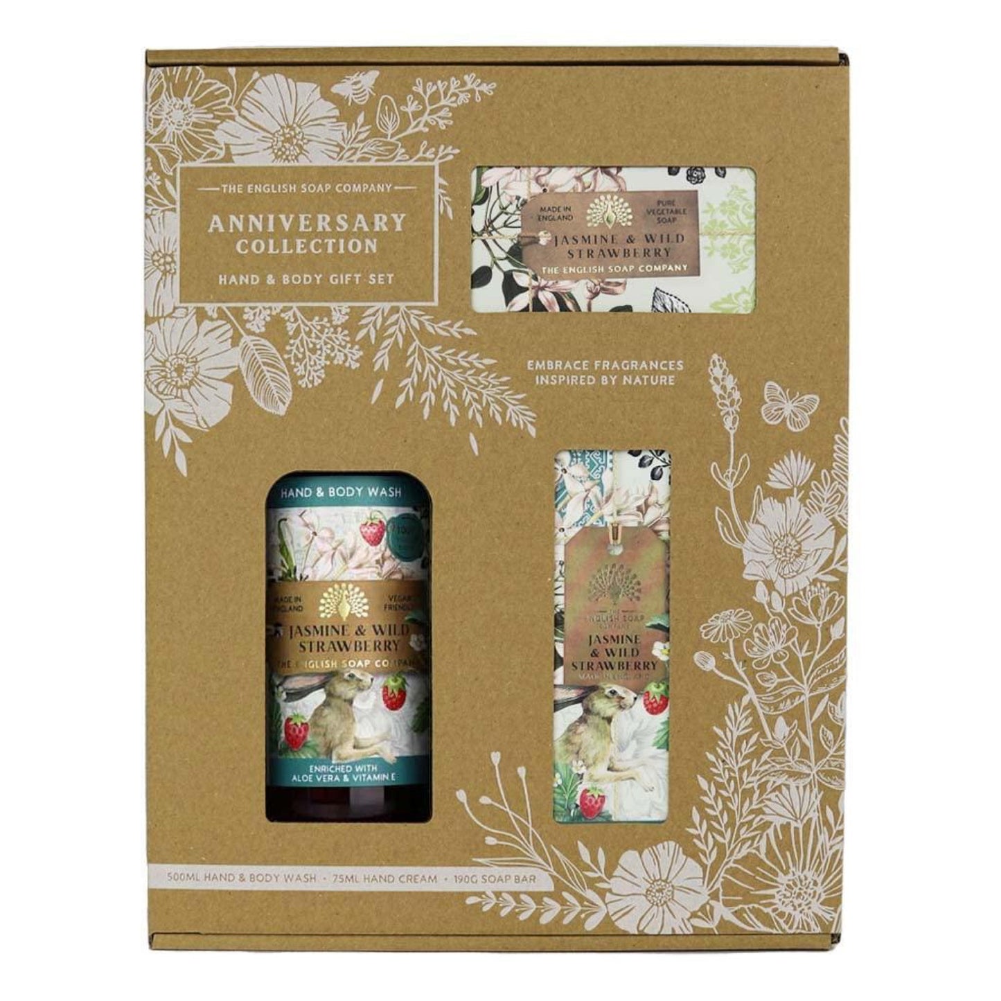 The English Soap Company Anniversary Hand and Body Gift Box Jasmine & Wild Strawberry