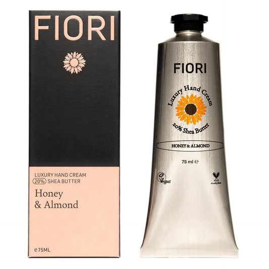 Fiori Honey & Almond Hand Cream (75ml) - Moisturizing Dry Hand Cream with Organic Shea Butter & Aloe Vera - Vegan Hand Moisturizer - Nourishing Hand Lotion