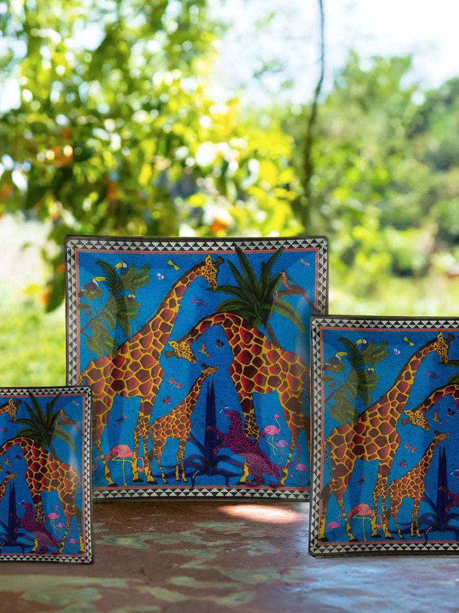 Ortigia Sicilia Glass Plate Giraffe Blue 18 x 18cm