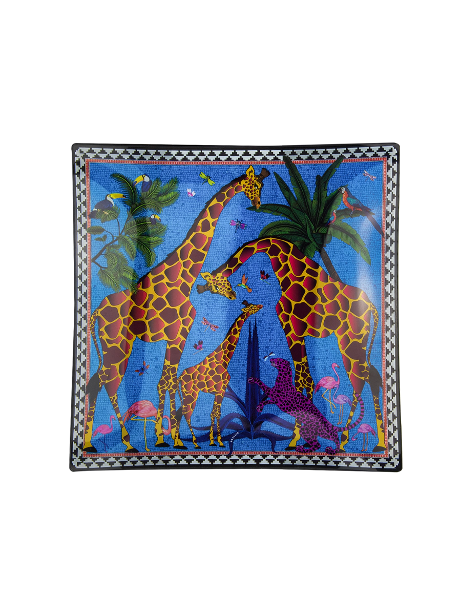 Ortigia Sicilia Glass Plate Giraffe Blue 11 x 11cm