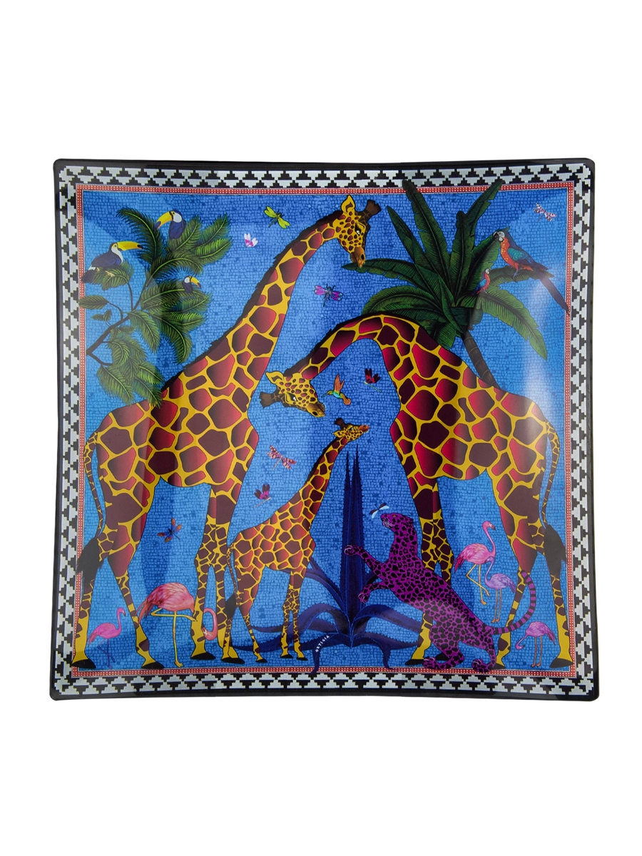 Ortigia Sicilia Glass Plate Giraffe Blue 18 x 18cm