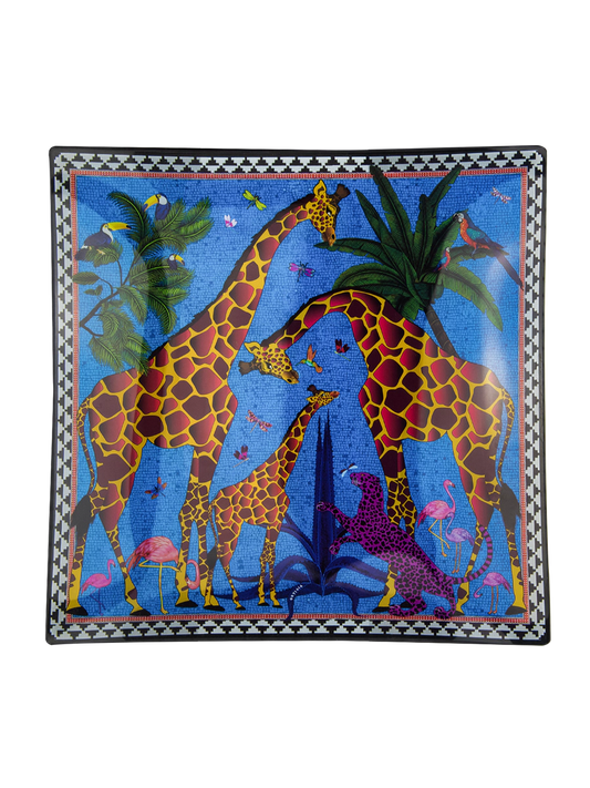 Ortigia Sicilia Glass Plate Giraffe Blue 18 x 18cm
