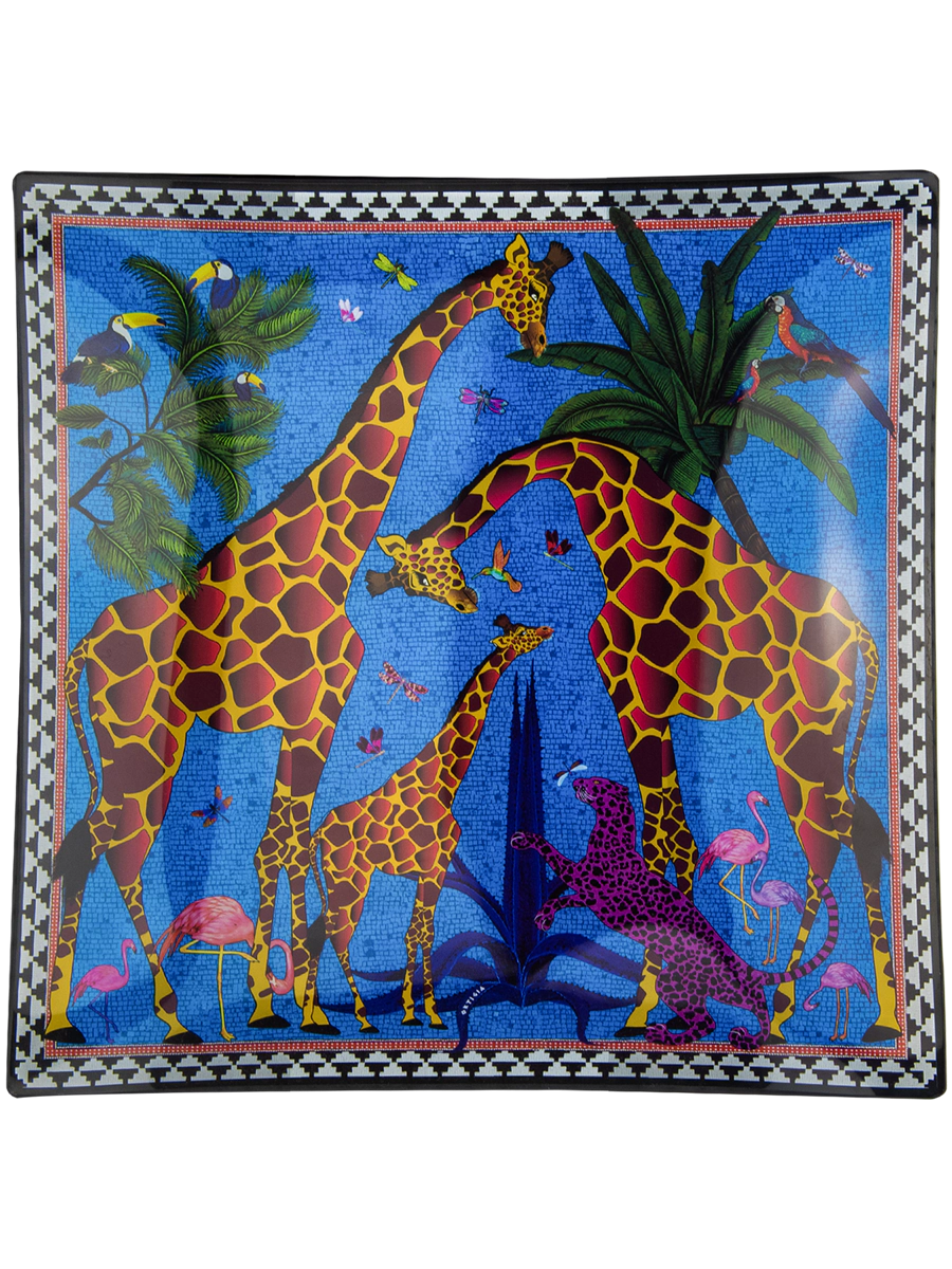 Ortigia Sicilia Glass Plate Giraffe Blue 25 x 25cm