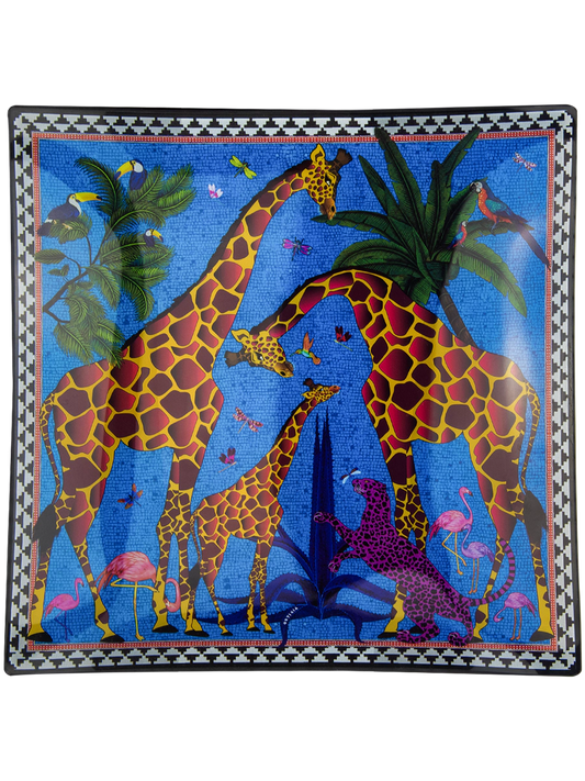 Ortigia Sicilia Glass Plate Giraffe Blue 25 x 25cm